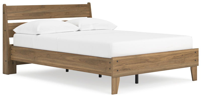 Deanlow Full Platform Panel Bed with 2 Nightstands in Honey - PKG017207