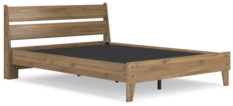 Deanlow Queen Platform Panel Bed with 2 Nightstands in Honey - PKG017277