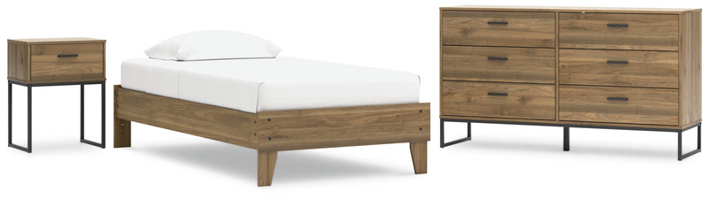 Deanlow Twin Platform Bed with Dresser and Nightstand in Honey - PKG017188