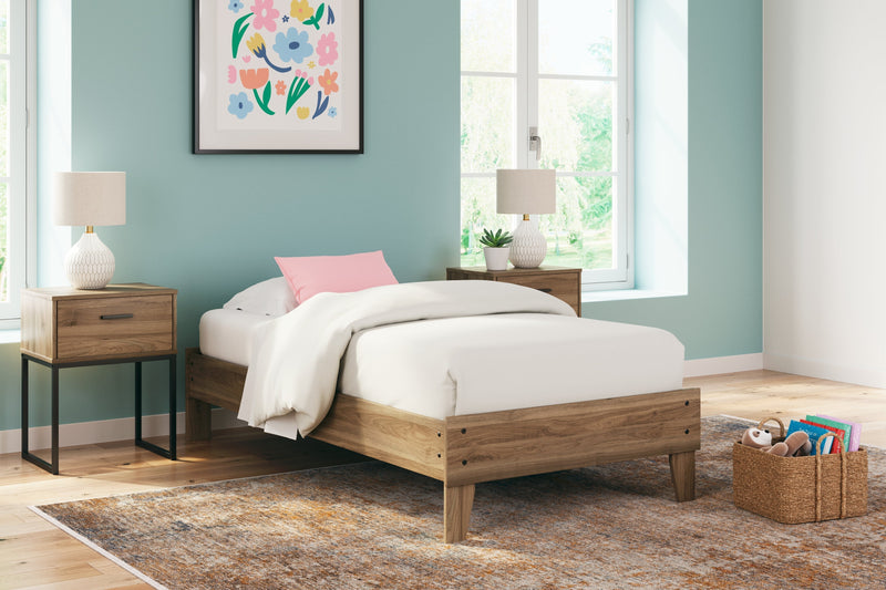 Deanlow Twin Platform Bed with Dresser, Chest and 2 Nightstands in Honey - PKG017187