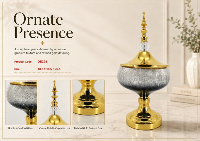 DECO3 7 X 7 X 15 IRON + GLASS CANDLE HOLDER - 210000007533