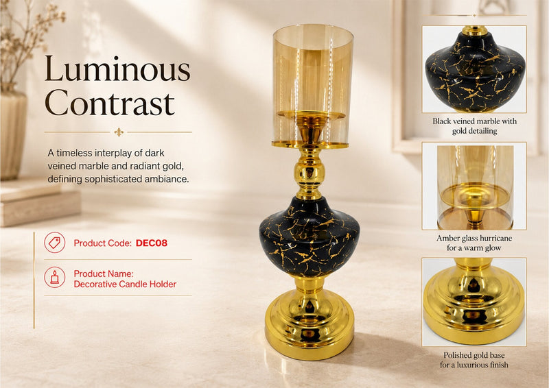 DECO8 5 X 5 X 16 IRON  + CERAMIC  CANDLE HOLDER - 210000007537