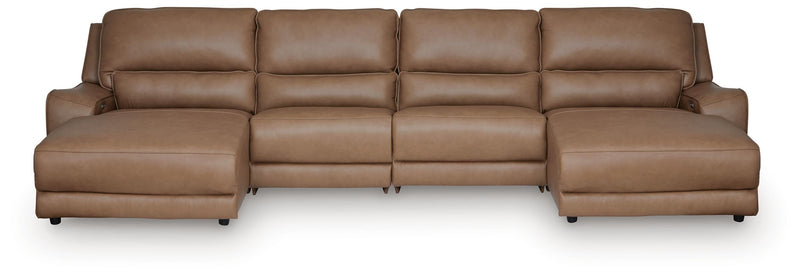 DeepWakes Caramel 4-Piece Reclining Sectional with Double Chaise - PCU62606S37