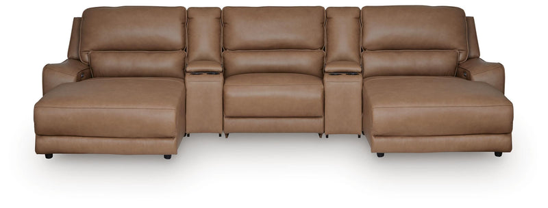 DeepWakes Caramel 5-Piece Reclining Sectional with Double Chaise and Storage Consoles - PCU62606S41