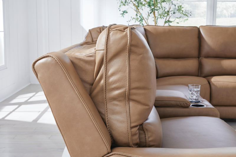 DeepWakes Caramel 7-Piece Reclining Sectional with Chaise and Storage Consoles - PCU62606S30