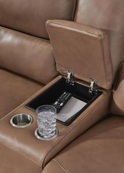 DeepWakes Caramel Power Reclining Loveseat with Console - PCU6260618
