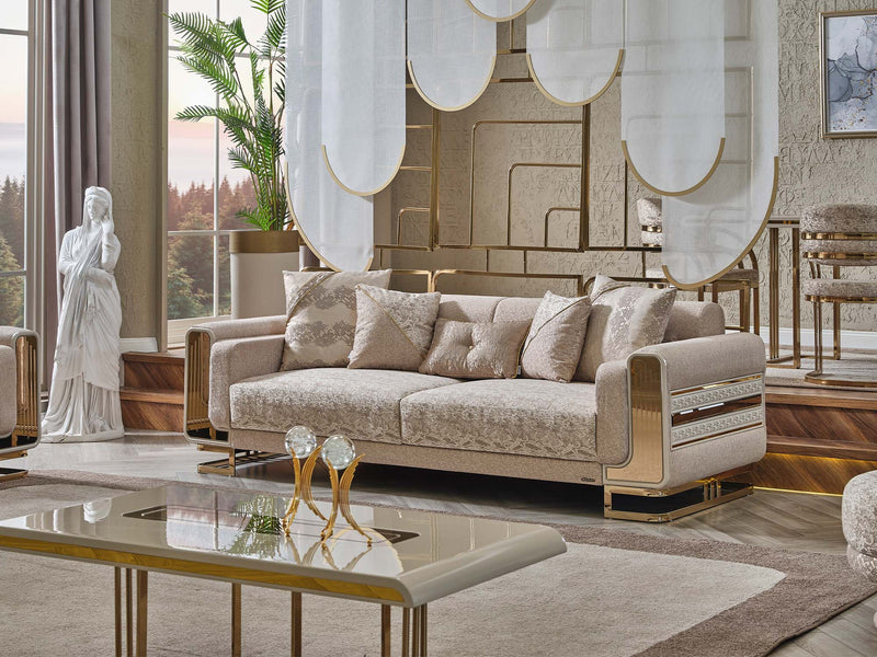 Delux 3-pieces (Sofa & Loveseat & Chair) Livingroom Set Cream in Cream - 101-DEL-DEL01-321