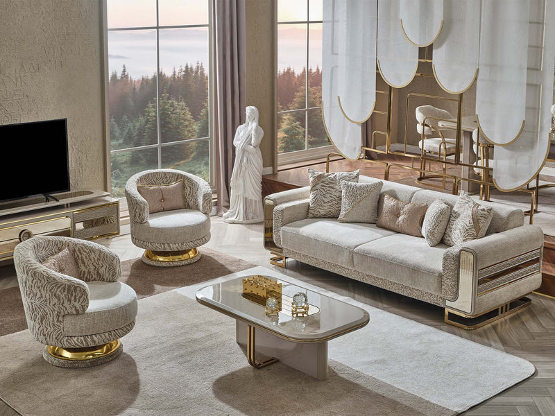 Delux 3-pieces (Sofa & Loveseat & Chair) Livingroom Set Cream in Cream - 101-DEL-DEL01-321