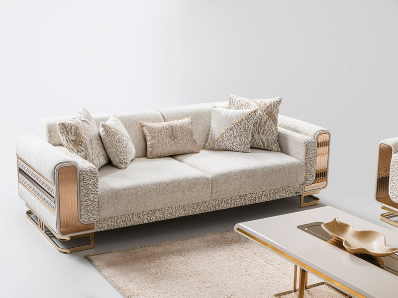 Delux 3-pieces (Sofa & Loveseat & Chair) Livingroom Set Cream in Cream - 101-DEL-DEL01-321