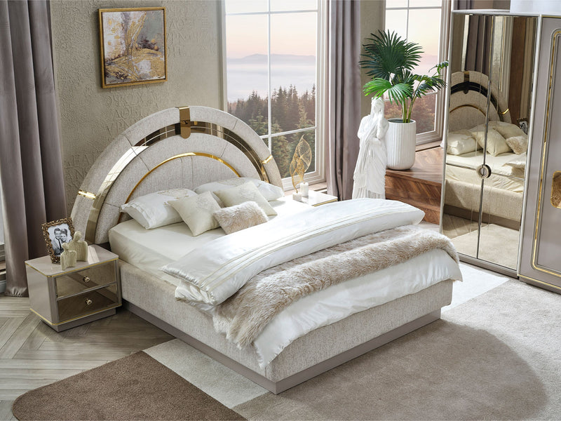 Delux Bedroom (Queen Frame With Headboard & Dresser With Mirror & Ottoman & 2 Nightstand) - 200-MAX-DEL-150-QB-SET