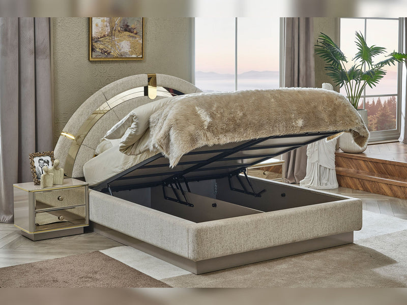 Delux Bedroom (Queen Frame With Headboard & Dresser With Mirror & Ottoman & 2 Nightstand) - 200-MAX-DEL-150-QB-SET