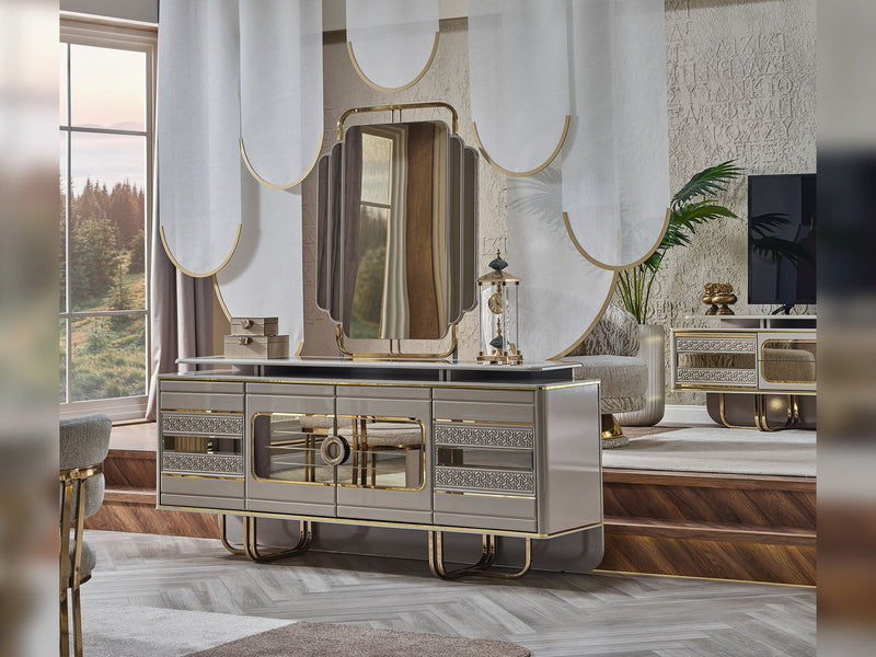 Delux Diningroom (Consol With Mirror & Dining Table & 6 Dining Chair) - 200-MAX-DEL-DT-6-SET