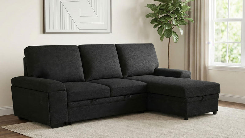 Demko Sleeper Sectional Sofa with Speaker and Storage Chaise Black - 500357