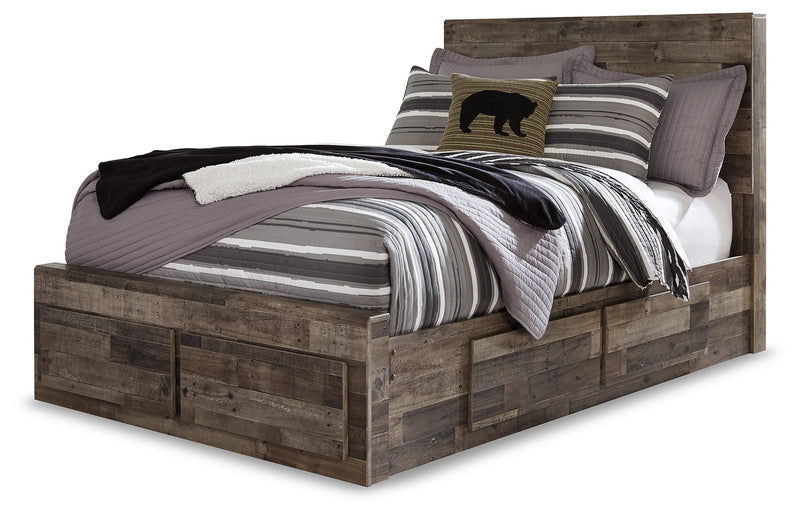 Derekson Full Panel Bed with 6 Storage Drawers with Mirrored Dresser and 2 Nightstands in Multi Gray from Ashley - Lara Furniture