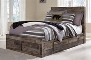 Derekson Full Panel Bed with 6 Storage Drawers with Mirrored Dresser and 2 Nightstands in Multi Gray from Ashley - Lara Furniture