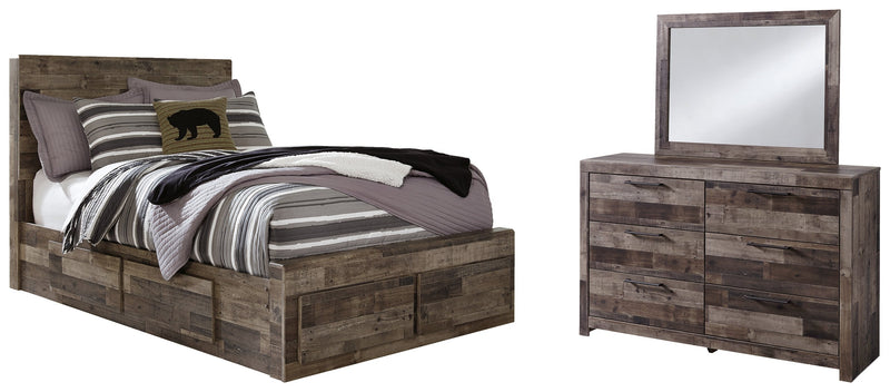 Derekson Full Panel Bed with 6 Storage Drawers with Mirrored Dresser in Multi Gray from Ashley - Lara Furniture