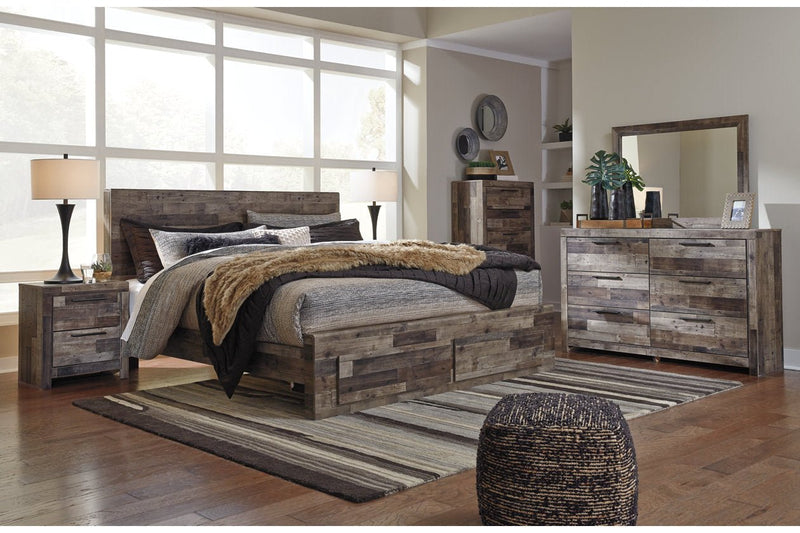 Derekson Multi Gray King Panel Bed with 2 Storage Drawers - Lara FurnitureKing Bed