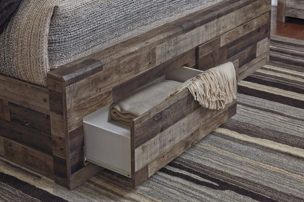 Derekson Multi Gray King Panel Bed with 2 Storage Drawers - Gate FurnitureKing Bed