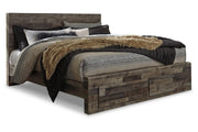 Derekson Multi Gray King Panel Bed with 2 Storage Drawers - Lara FurnitureKing Bed