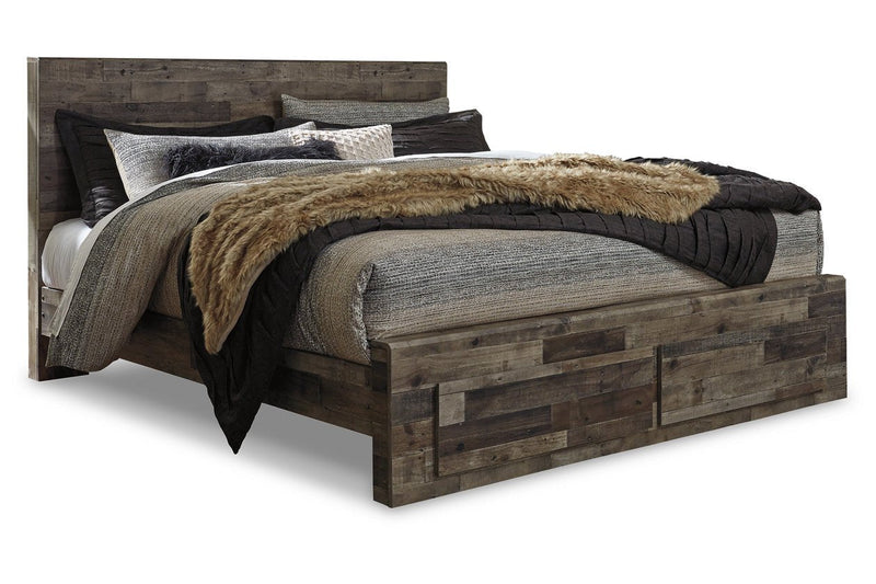 Derekson Multi Gray King Panel Bed with 2 Storage Drawers - Lara FurnitureKing Bed