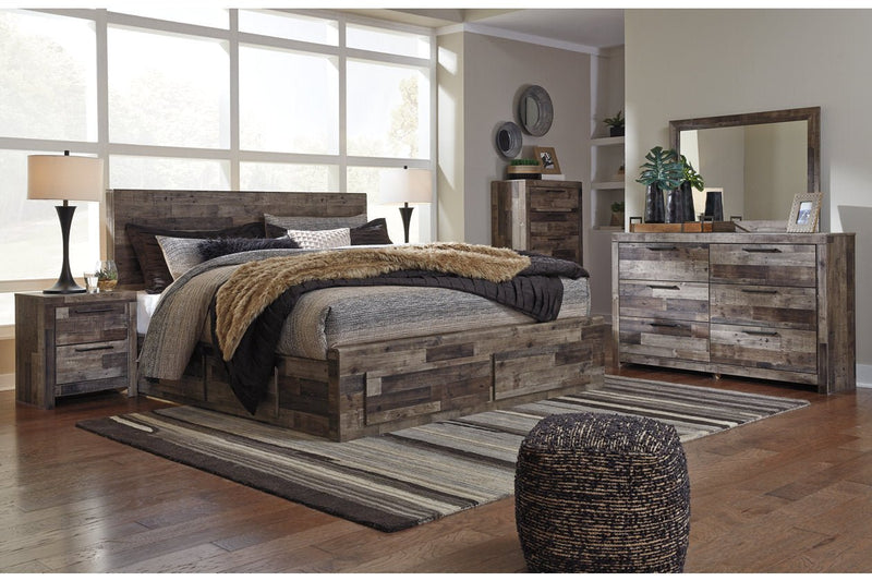 Derekson Multi Gray King Panel Bed with 4 Storage Drawers - Lara FurnitureKing Bed