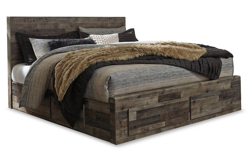 Derekson Multi Gray King Panel Bed with 6 Storage Drawers - Gate FurnitureKing Bed