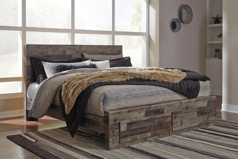 Derekson Multi Gray King Storage Bed, Dresser, Chest and 2 Nightstands - B200B80