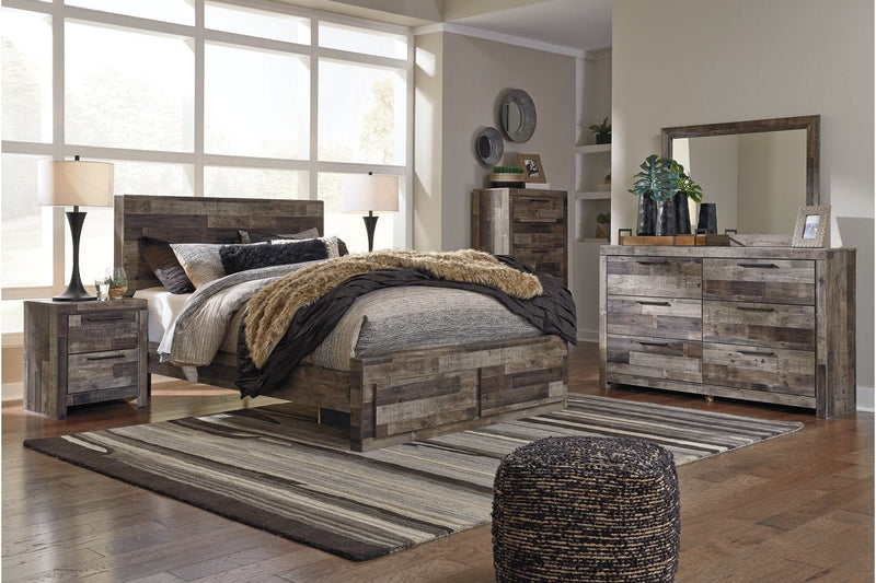 Derekson Multi Gray Queen Platform Bed with 2 Storage Drawers - Lara FurnitureQueen Bed