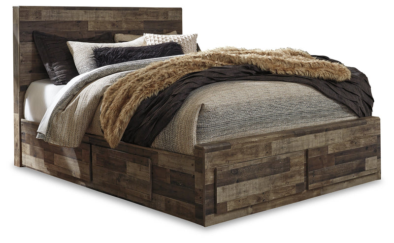 Derekson Queen Panel Bed with 6 Storage Drawers with Mirrored Dresser, Chest and Nightstand in Multi Gray from Ashley - Lara Furniture