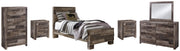 Derekson Twin Panel Bed with Mirrored Dresser, Chest and 2 Nightstands in Multi Gray from Ashley - Lara Furniture