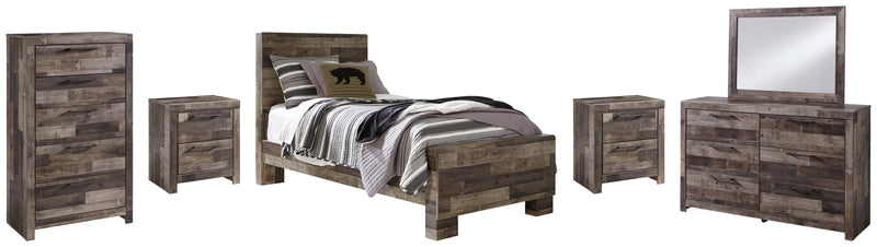 Derekson Twin Panel Bed with Mirrored Dresser, Chest and 2 Nightstands in Multi Gray from Ashley - Lara Furniture
