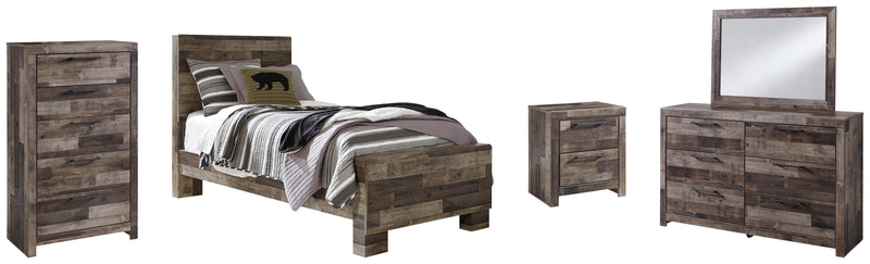 Derekson Twin Panel Bed with Mirrored Dresser, Chest and Nightstand in Multi Gray from Ashley - Lara Furniture