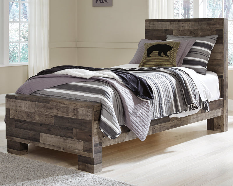 Derekson Twin Panel Bed with Mirrored Dresser, Chest and Nightstand in Multi Gray from Ashley - Lara Furniture
