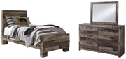 Derekson Twin Panel Bed with Mirrored Dresser in Multi Gray from Ashley - Lara Furniture