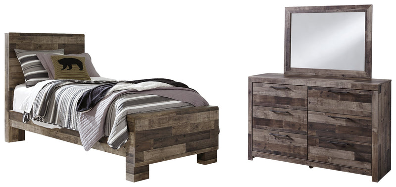 Derekson Twin Panel Bed with Mirrored Dresser in Multi Gray from Ashley - Lara Furniture