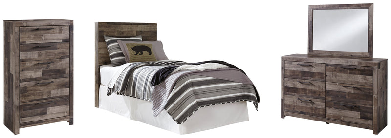 Derekson Twin Panel Headboard Bed with Mirrored Dresser and Chest in Multi Gray from Ashley - Lara Furniture