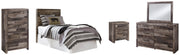 Derekson Twin Panel Headboard Bed with Mirrored Dresser, Chest and Nightstand in Multi Gray - PKG003473