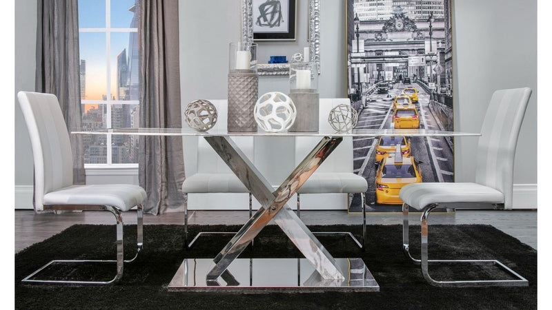 Derry Reading Marble/White Dining Set - Lara FurnitureDining Room Set
