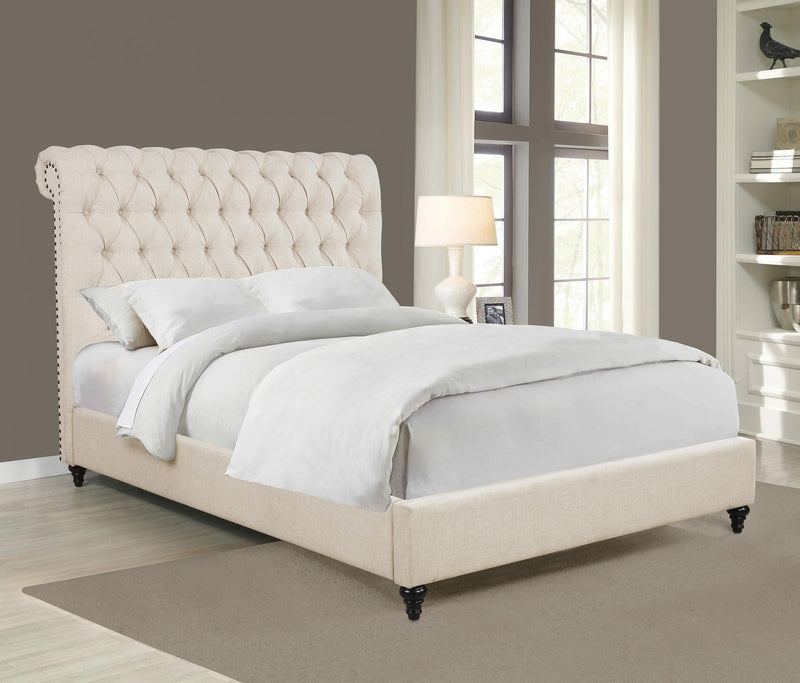 Devon 57-inch Upholstered Full Panel Bed Beige - 300525F