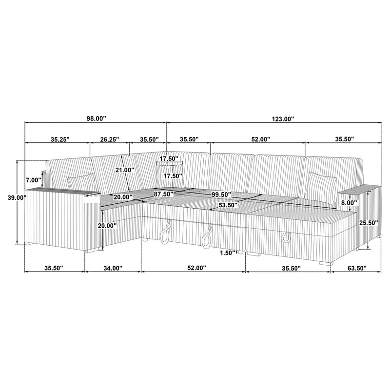 Devonshire Sleeper Sectional Sofa Storage Chaise Camel - 501205