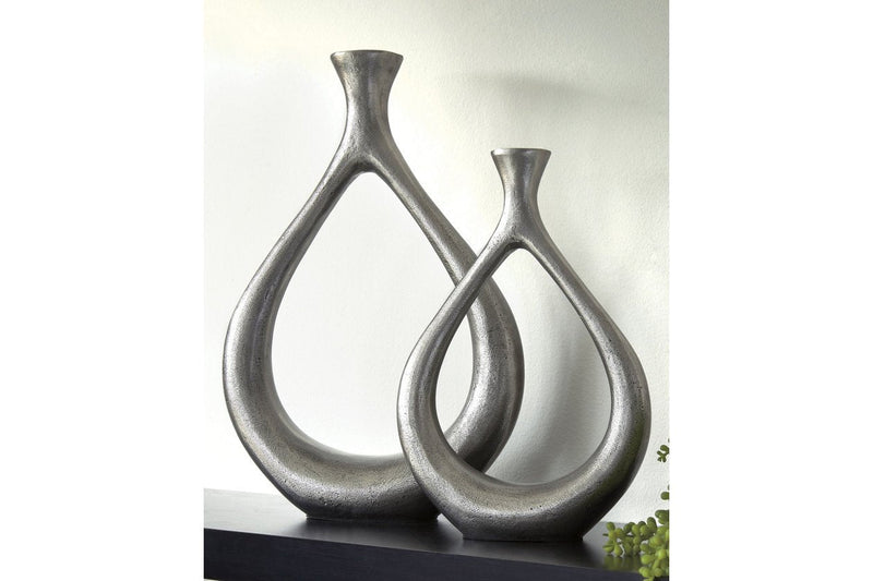 Dimaia Antique Silver Finish Vase (Set of 2) - Gate FurnitureVase