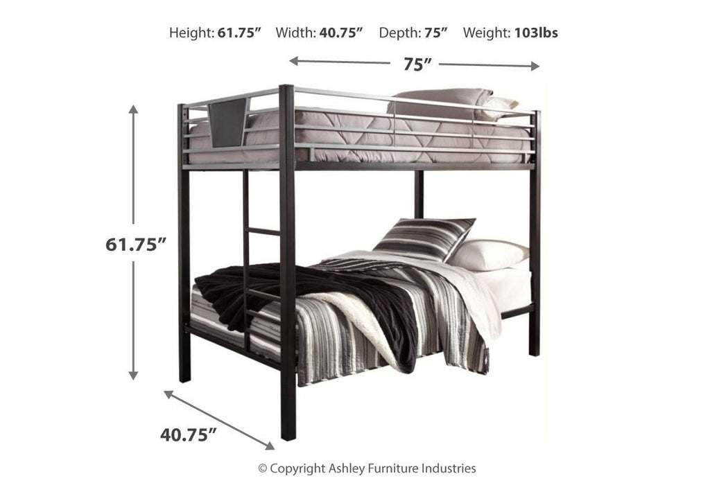 Dinsmore Black/Gray Twin over Twin Bunk Bed with Ladder - Gate FurnitureBunk Bed