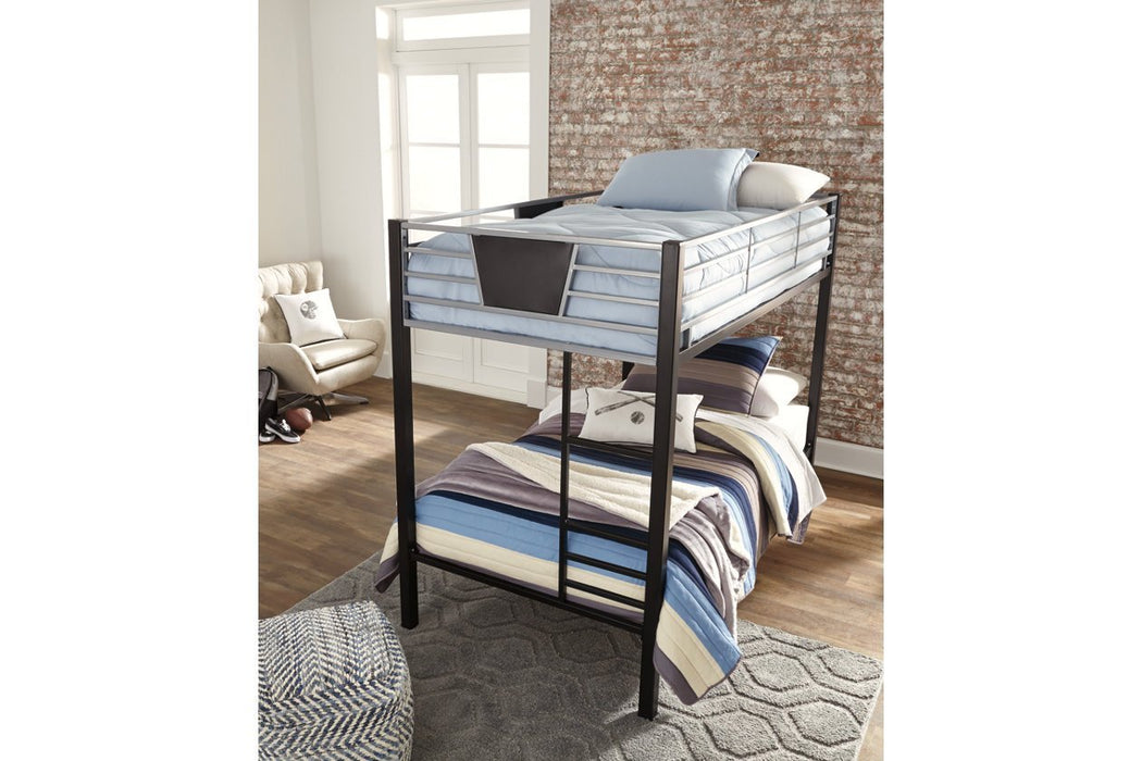 Dinsmore Black/Gray Twin over Twin Bunk Bed with Ladder - Gate FurnitureBunk Bed