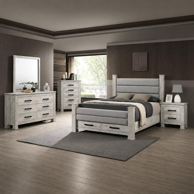 Dore - Cream Queen Bed, Dresser, Mirror, Nightstand - B347-QDMN