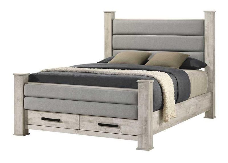 Dore - Cream Storage Queen Bed with Upholstered Fabric Headboard - B347-Q-Bed