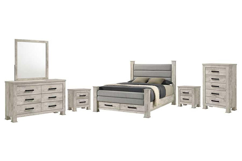 Dore - Cream Storage Queen Bed with Upholstered Fabric Headboard - B347-Q-Bed