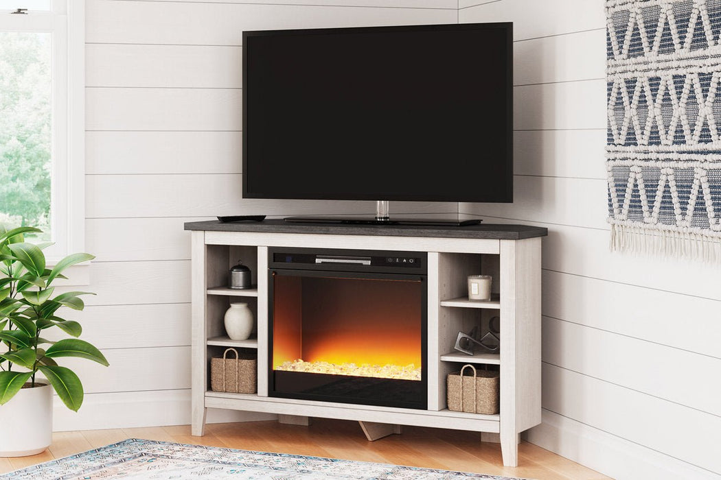 Dorrinson Two - tone Corner TV Stand with Electric Fireplace - Gate FurnitureTV Stand