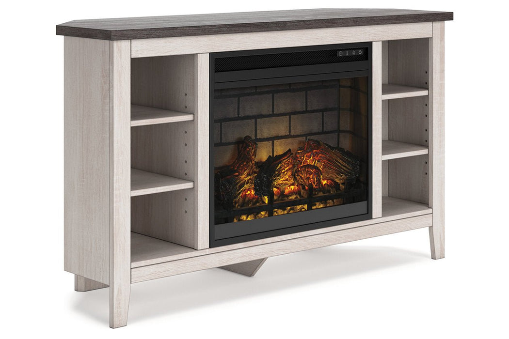 Dorrinson Two - tone Corner TV Stand with Electric Fireplace - Gate FurnitureTV Stand