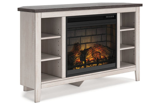 Dorrinson Two - tone Corner TV Stand with Electric Fireplace - Gate FurnitureTV Stand