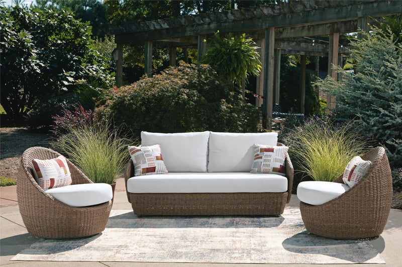 Double Point Beige Outdoor Loveseat/2 Swivel Chairs (Set of 3) - PCP503-070